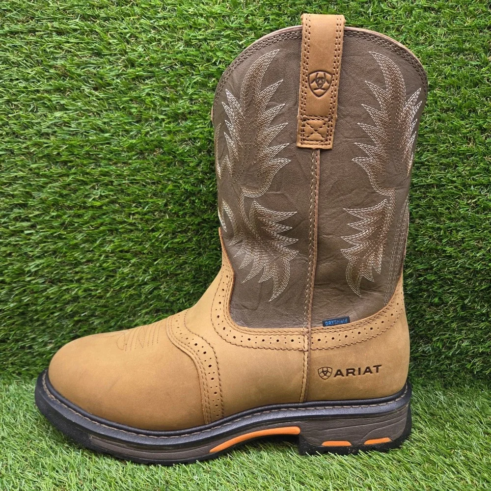 Ariat WorkHog H20 SIZE 12 WIDE Men's Waterproof Pull On Leather Work Boots Brown